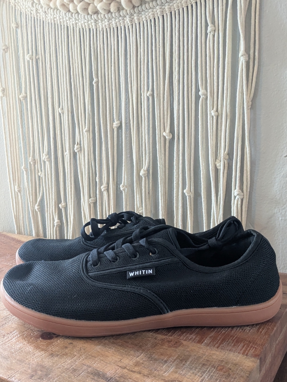 NWT WHITIN Men’s Minimalist Barefoot Sneakers - Black/Gum - Size 44